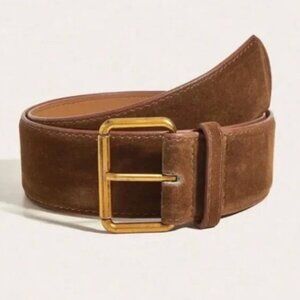 Anthropologie Brown Suede Belt with Gold Buckle